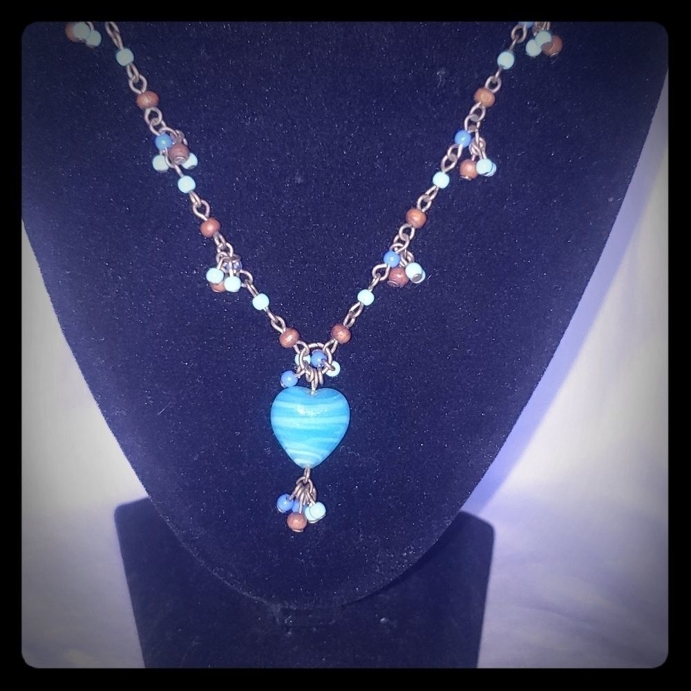 Turquoise Heart Pendant Beaded Necklace